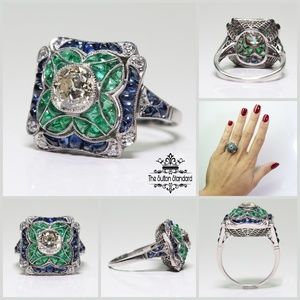 Antique Art Deco 925 Sterling Silver 2CT Sapphire